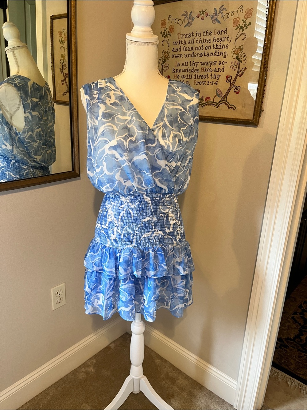 Tart Blue & White Floral smocked waist Dress